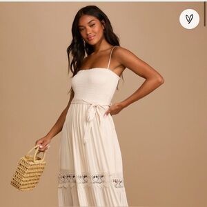 Lulus cream crochet details maxi dress NWT